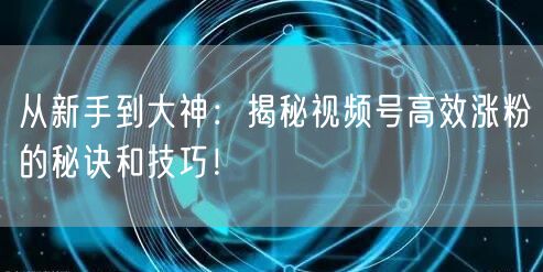 从新手到大神：揭秘视频号高效涨粉的秘诀和技巧！