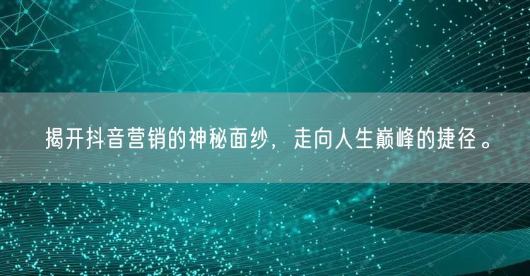 揭开抖音营销的神秘面纱，走向人生巅峰的捷径。