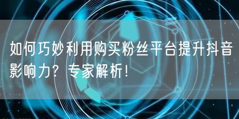 如何巧妙利用购买粉丝平台提升抖音影响力？专家解析！