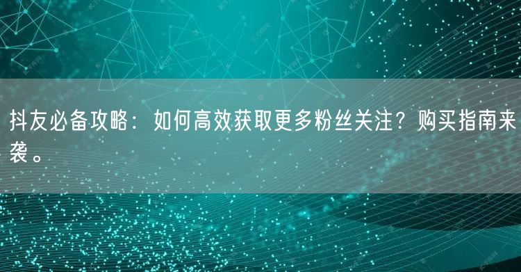 抖友必备攻略：如何高效获取更多粉丝关注？购买指南来袭。