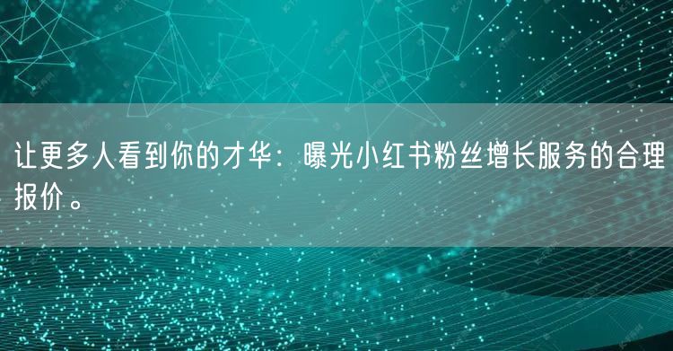 让更多人看到你的才华：曝光小红书粉丝增长服务的合理报价。