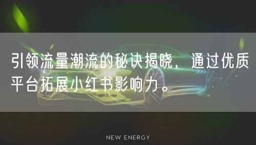 引领流量潮流的秘诀揭晓，通过优质平台拓展小红书影响力。