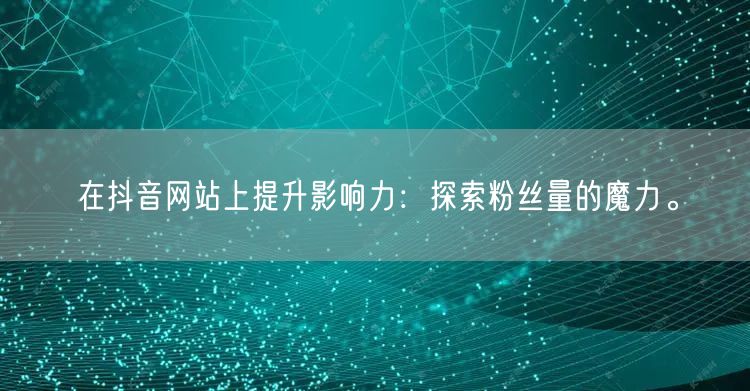 在抖音网站上提升影响力：探索粉丝量的魔力。